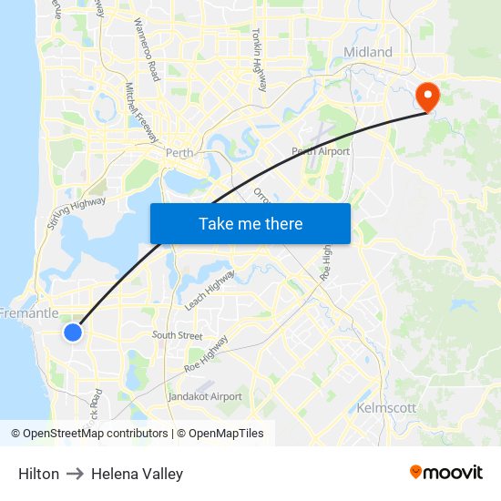 Hilton to Helena Valley map