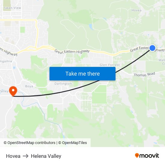 Hovea to Helena Valley map