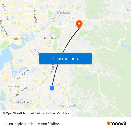 Huntingdale to Helena Valley map