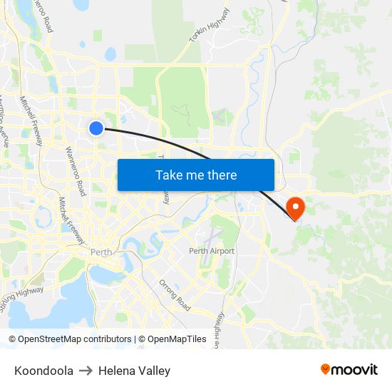 Koondoola to Helena Valley map