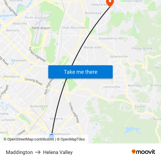 Maddington to Helena Valley map