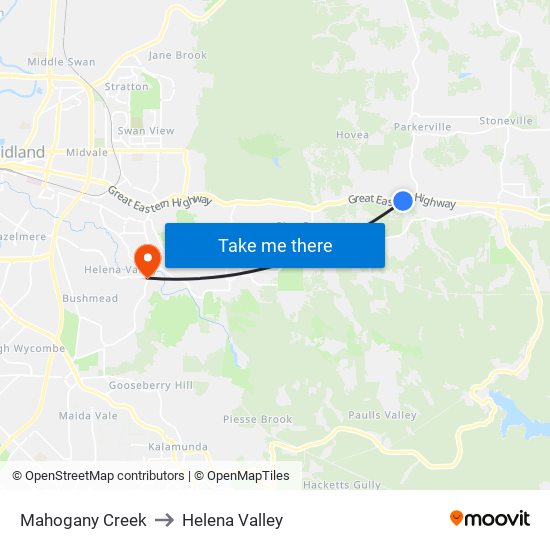 Mahogany Creek to Helena Valley map