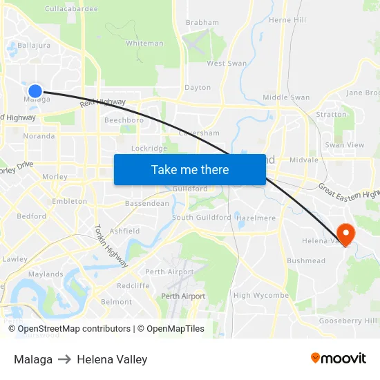 Malaga to Helena Valley map