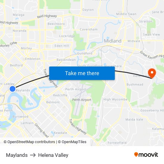 Maylands to Helena Valley map