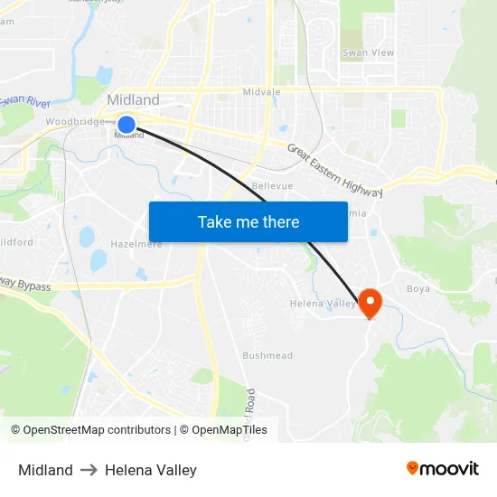 Midland to Helena Valley map