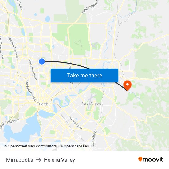 Mirrabooka to Helena Valley map
