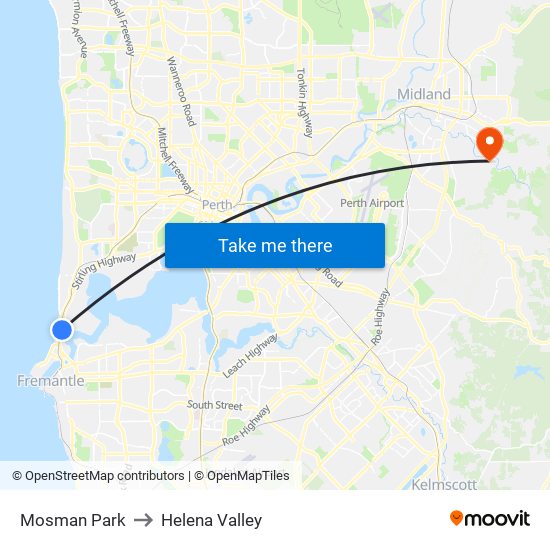 Mosman Park to Helena Valley map