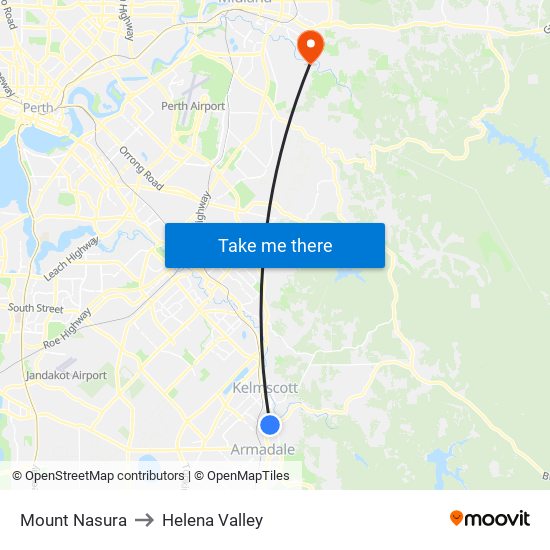 Mount Nasura to Helena Valley map