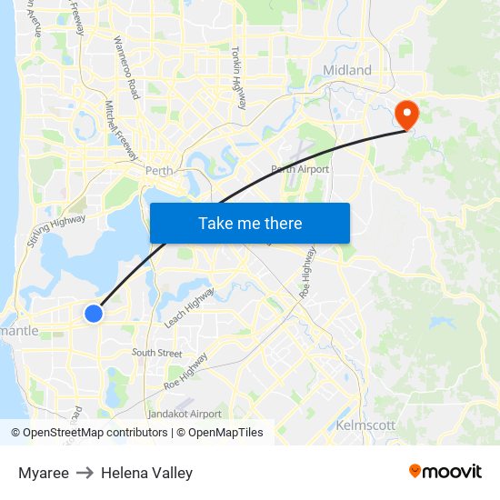 Myaree to Helena Valley map