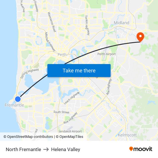 North Fremantle to Helena Valley map