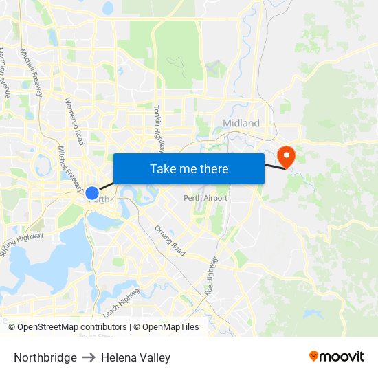 Northbridge to Helena Valley map