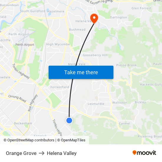 Orange Grove to Helena Valley map