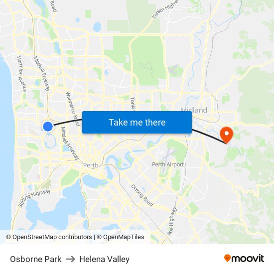 Osborne Park to Helena Valley map