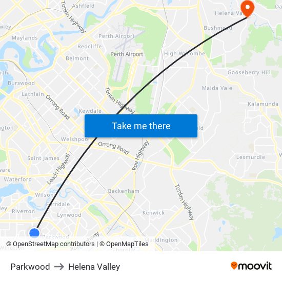 Parkwood to Helena Valley map