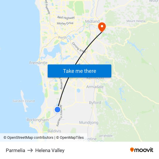 Parmelia to Helena Valley map