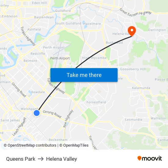 Queens Park to Helena Valley map