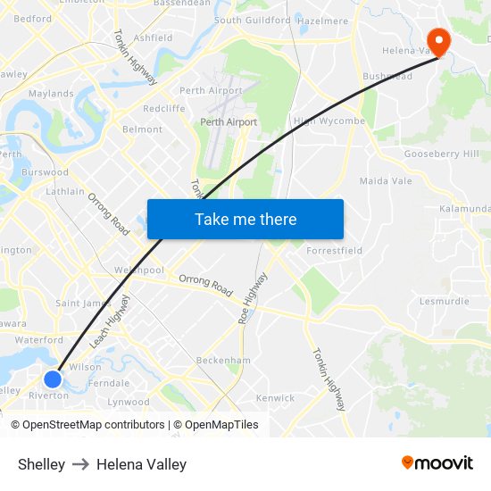 Shelley to Helena Valley map