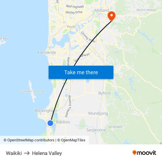 Waikiki to Helena Valley map