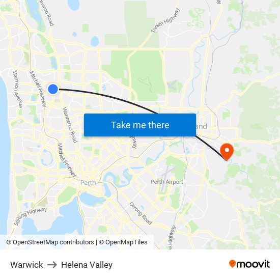 Warwick to Helena Valley map