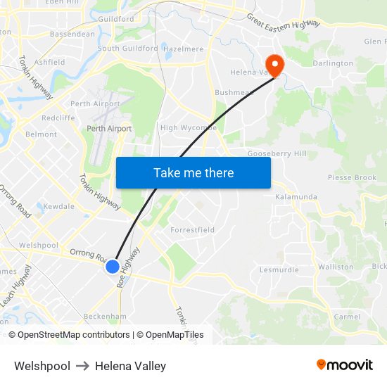 Welshpool to Helena Valley map