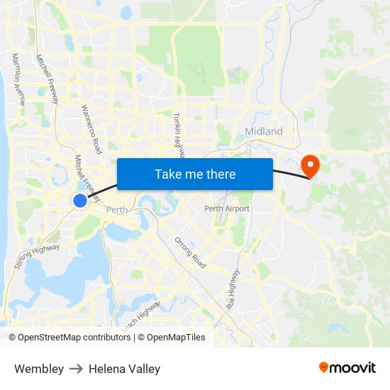 Wembley to Helena Valley map