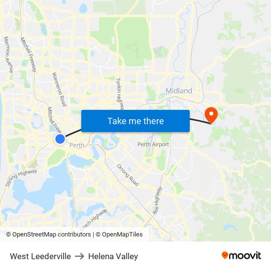 West Leederville to Helena Valley map