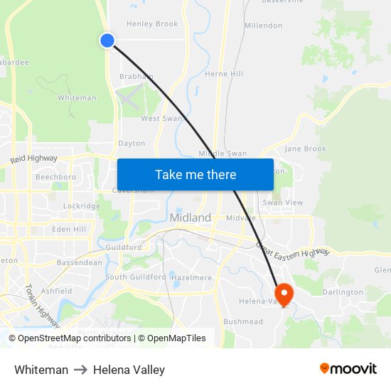 Whiteman to Helena Valley map