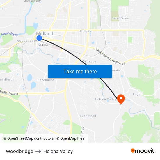 Woodbridge to Helena Valley map