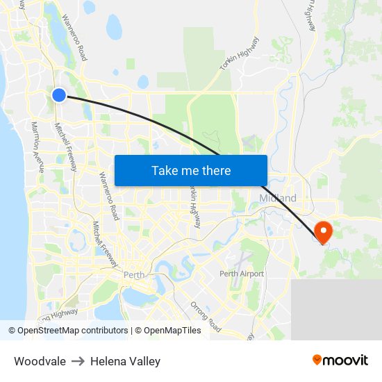 Woodvale to Helena Valley map