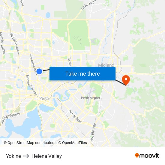 Yokine to Helena Valley map