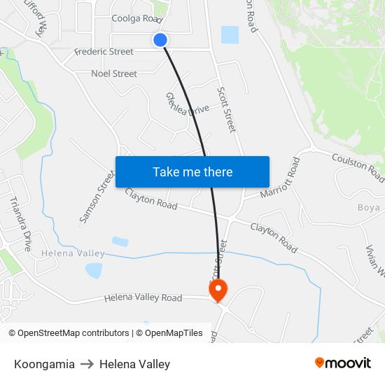 Koongamia to Helena Valley map