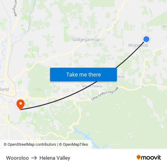 Wooroloo to Helena Valley map