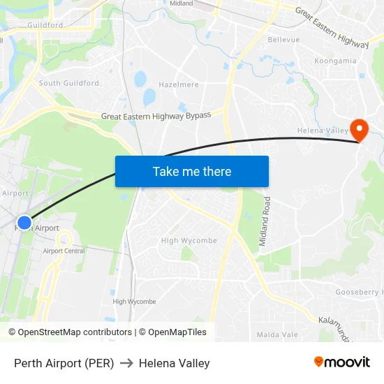 Perth Airport (PER) to Helena Valley map