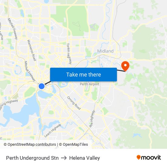 Perth Underground Stn to Helena Valley map