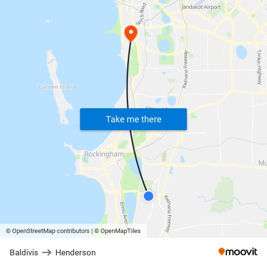 Baldivis to Henderson map