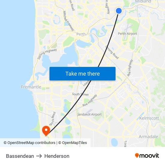 Bassendean to Henderson map