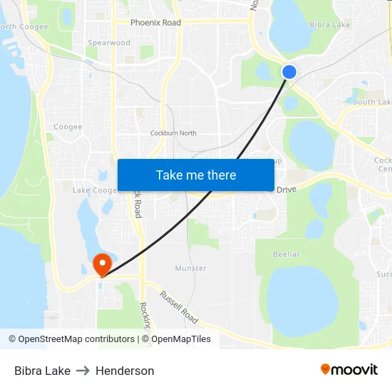 Bibra Lake to Henderson map