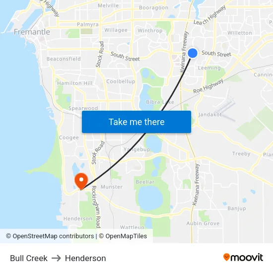 Bull Creek to Henderson map