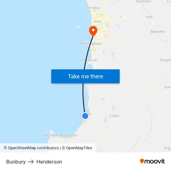 Bunbury to Henderson map