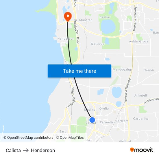 Calista to Henderson map