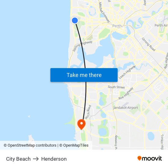 City Beach to Henderson map