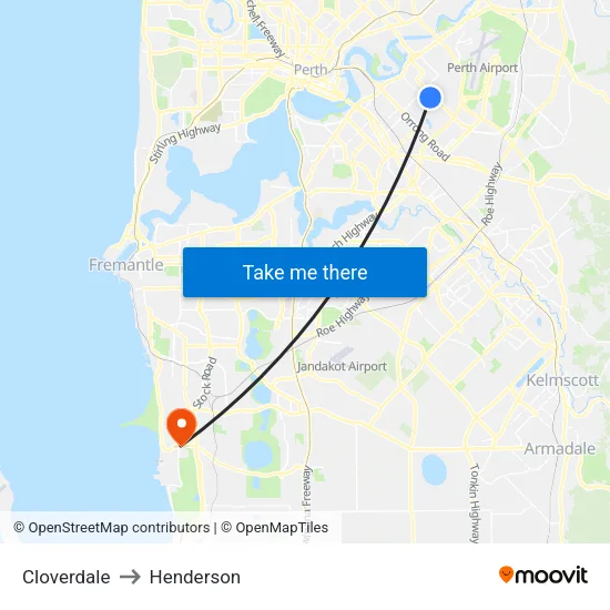 Cloverdale to Henderson map