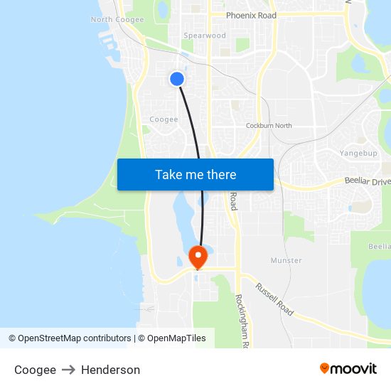 Coogee to Henderson map