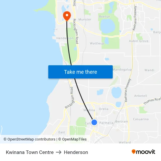 Kwinana Town Centre to Henderson map