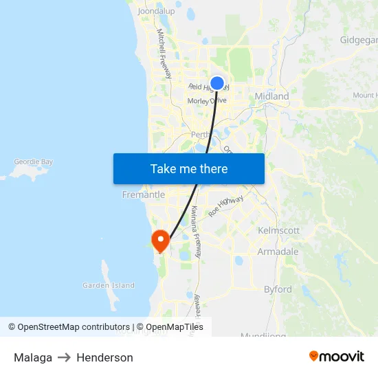 Malaga to Henderson map