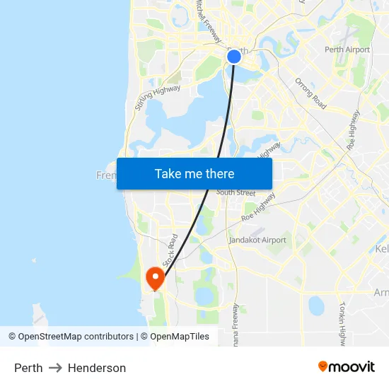 Perth to Henderson map