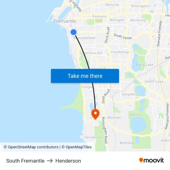 South Fremantle to Henderson map