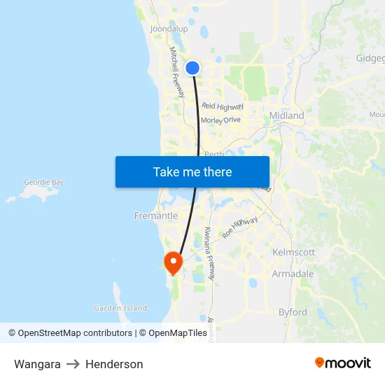 Wangara to Henderson map