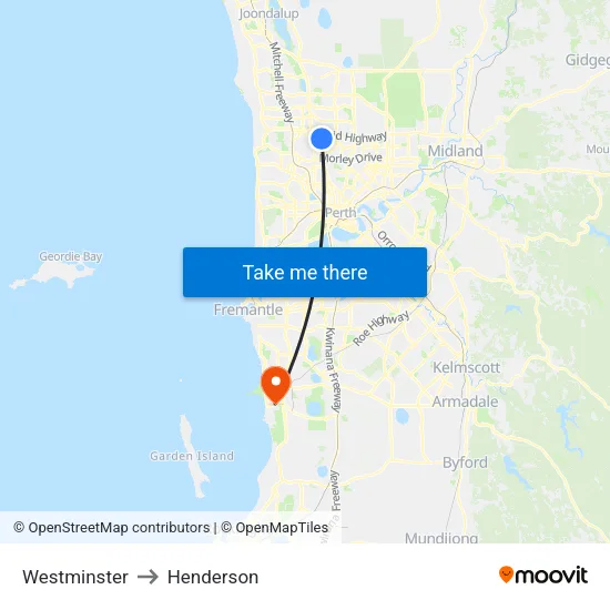 Westminster to Henderson map
