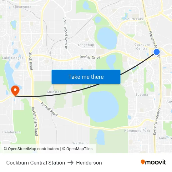 Cockburn Central Station to Henderson map